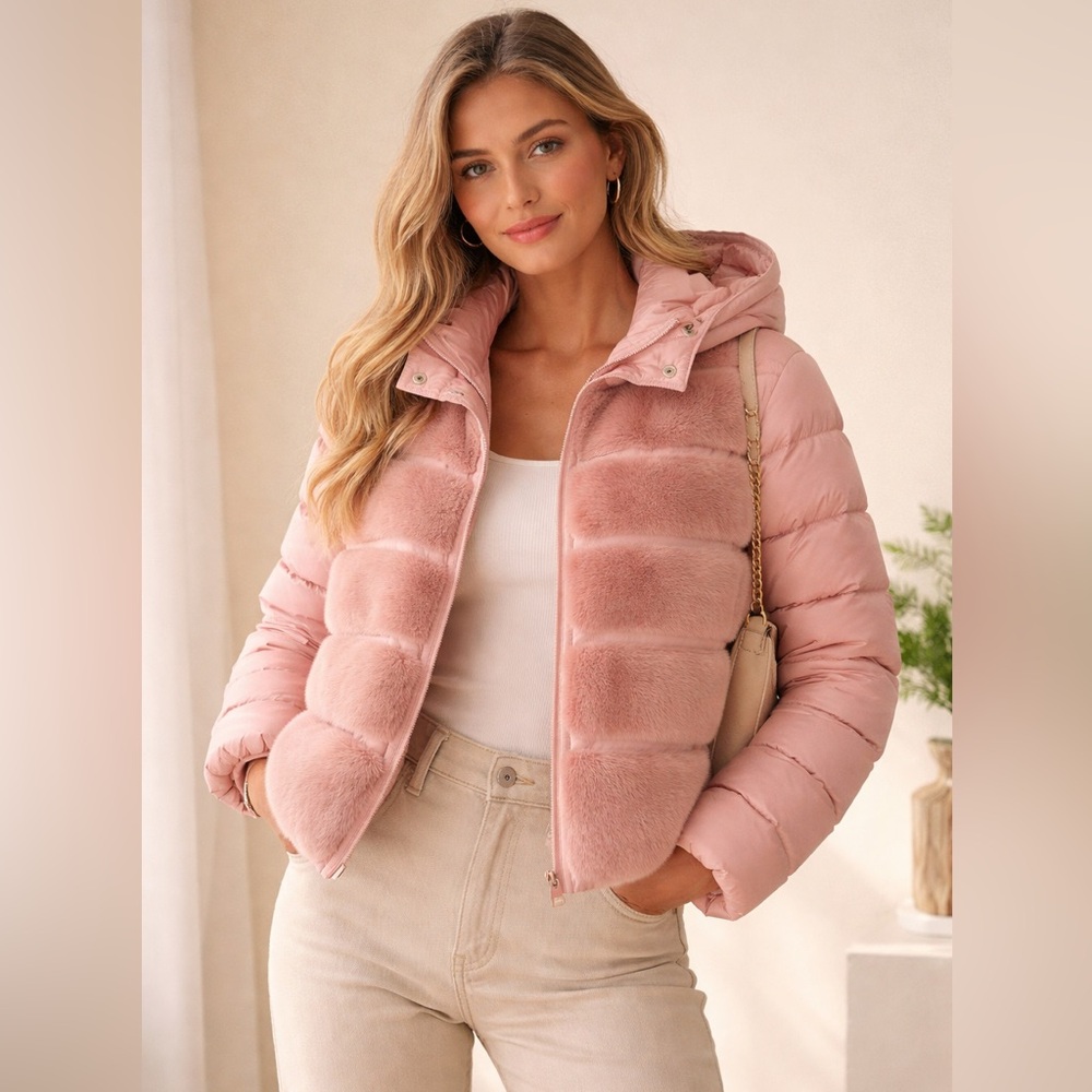Moncler Blush Puffer Jacket with Mink Fur Detailing. Sold out Rare & Luxurious 💗